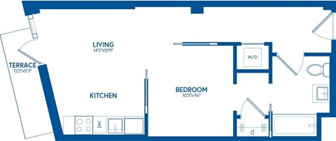 Floor plan for 1 bed, 1 bath, 501 sqft